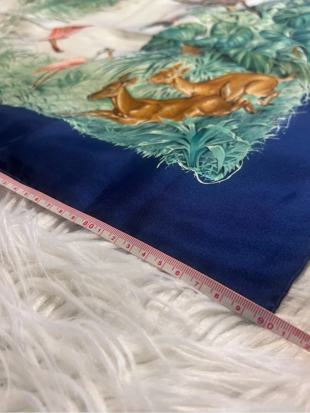 Hermes “ Equateur” Tropical Leaf and Navy 100% Silk Scarf - Picture 8 of 10